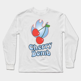 Cherry Bomb and Light Blue Flaming Design Long Sleeve T-Shirt